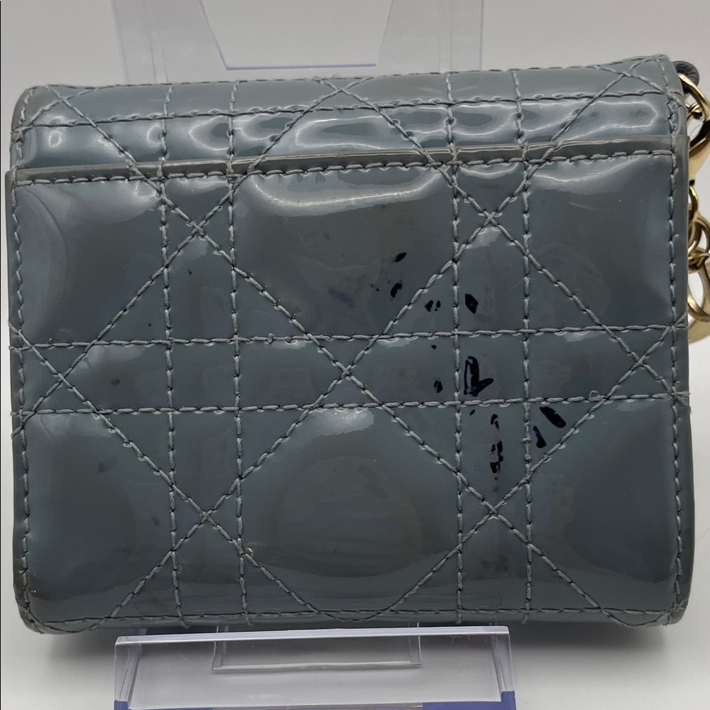 Dior Gray/Blue Quilted Women's Patent Compact Wallet w removable charm - Picture 10 of 16